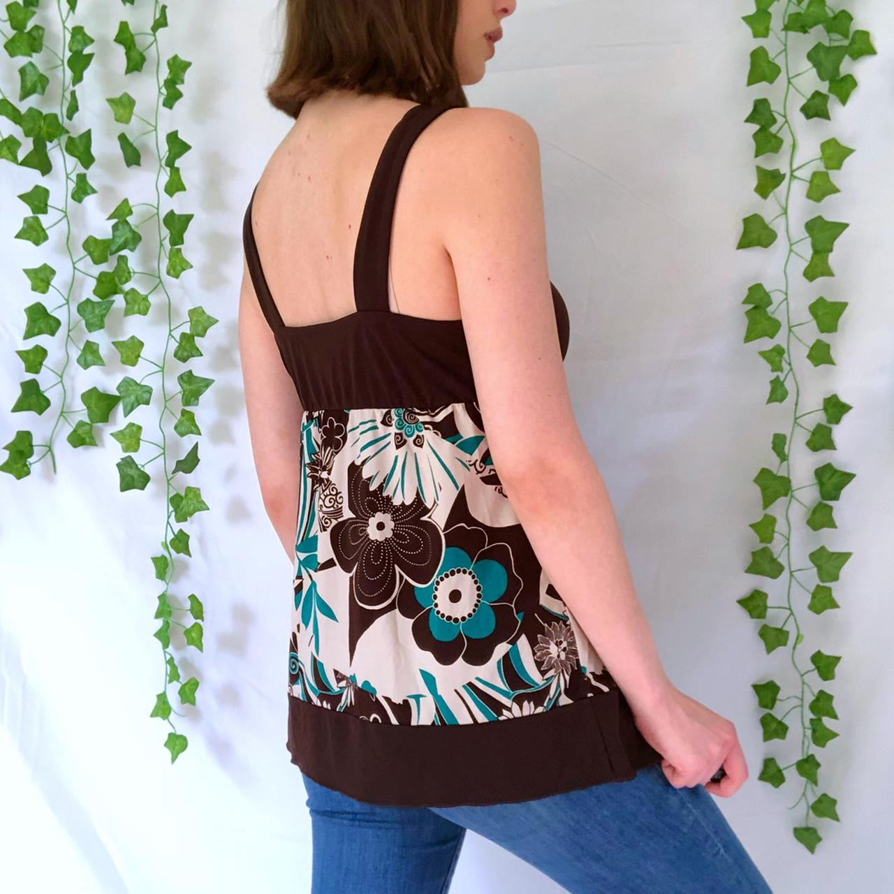 Groovy Brown, Blue, and White Y2K Tank Top