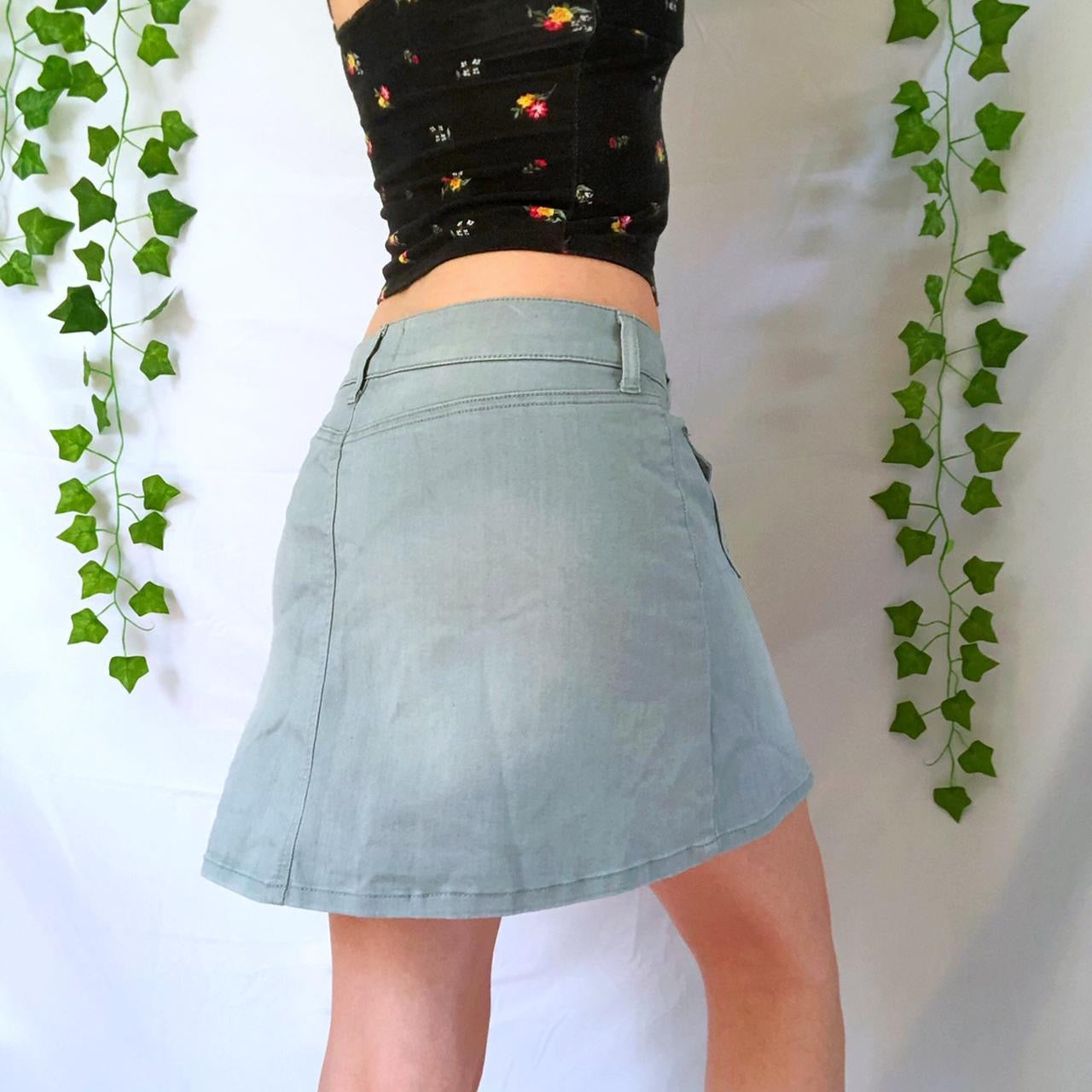 Y2K light blue gray button front cargo skirt