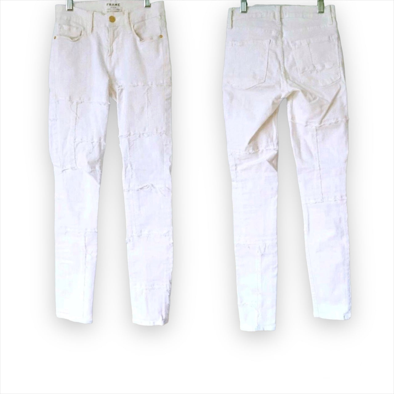 Frame White Le Skinny de JeanPatchwork Low Rise Skinny Jeans