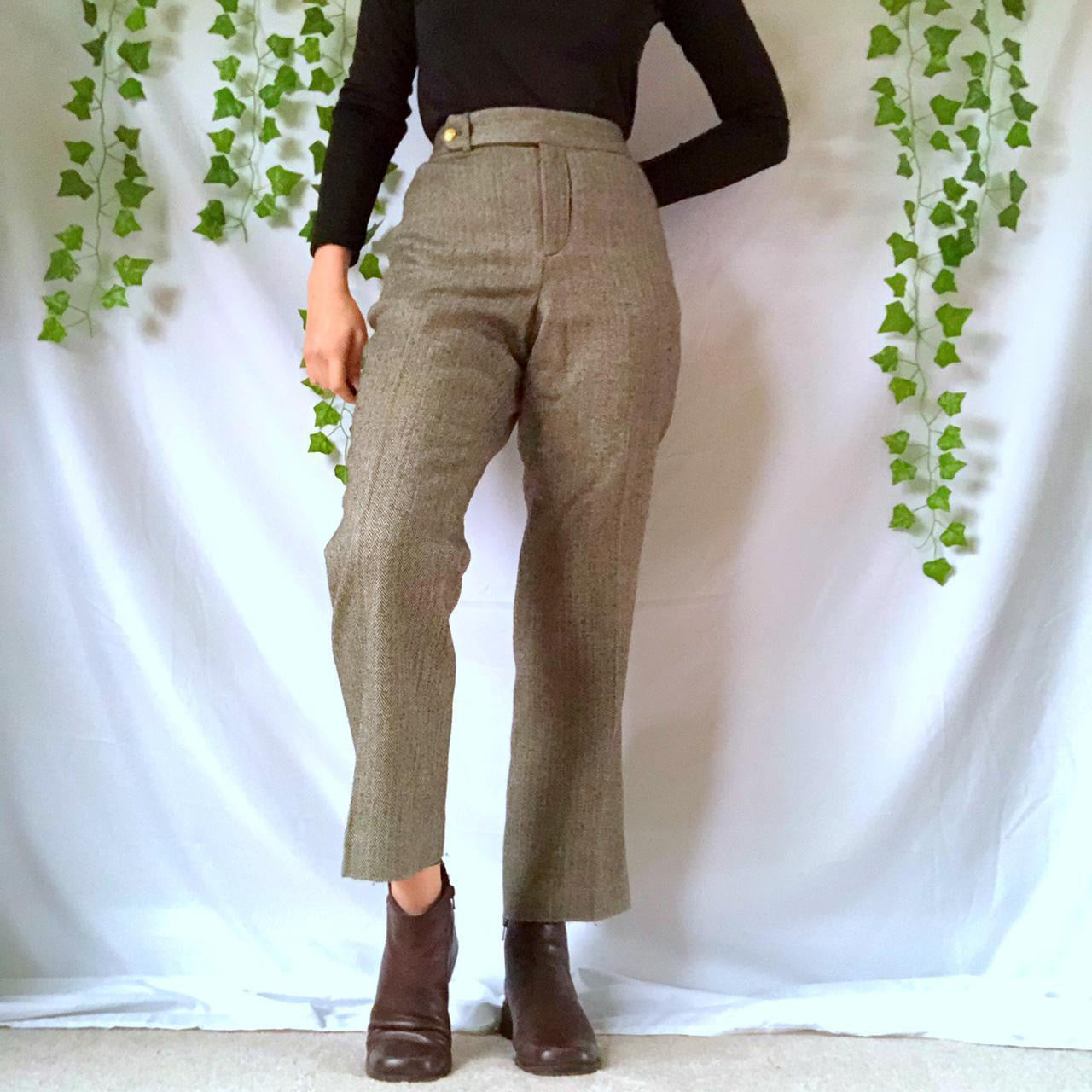 Vintage Herringbone Wool Trousers Dress Pants