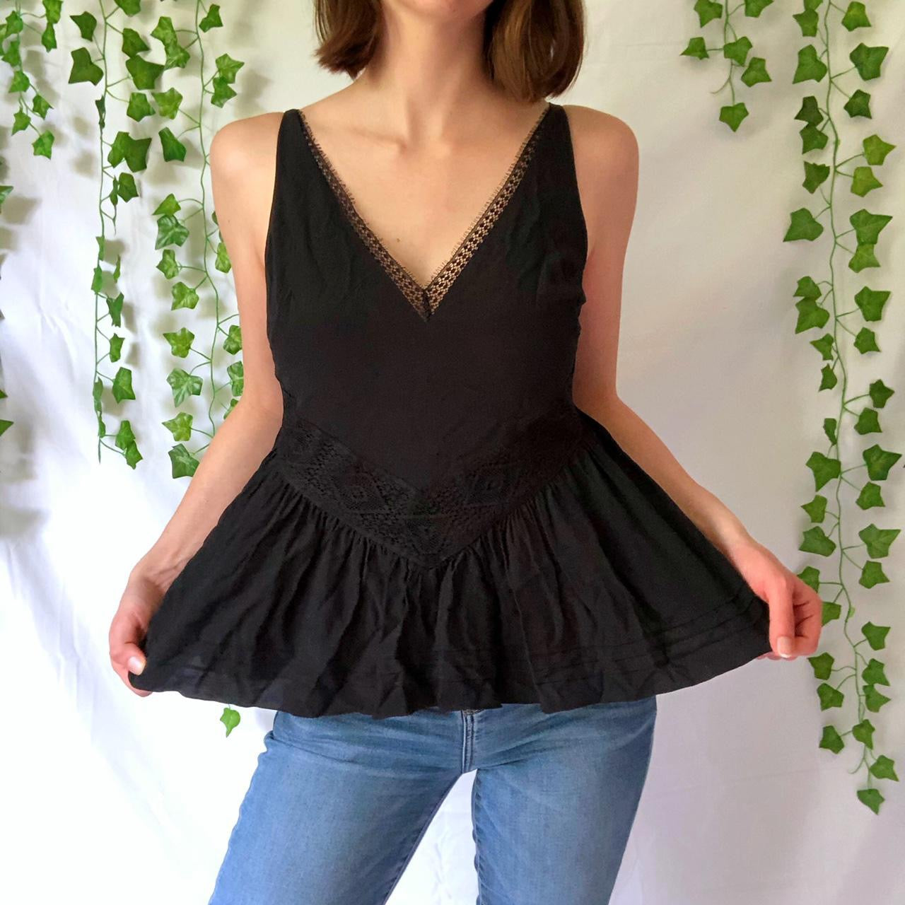 Designer Derek Lam 10 Crosby Black V Neck Peplum Top