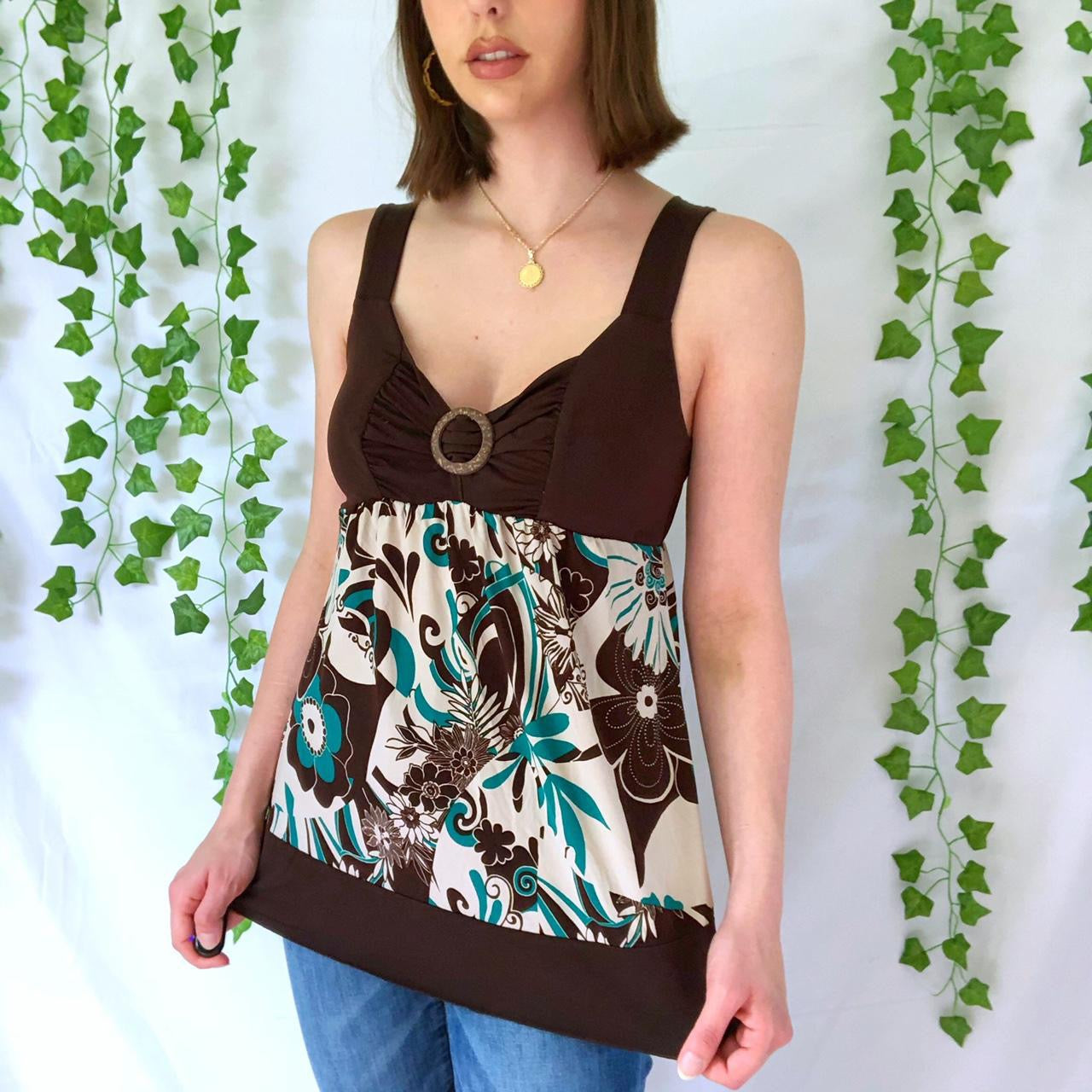 Groovy Brown, Blue, and White Y2K Tank Top