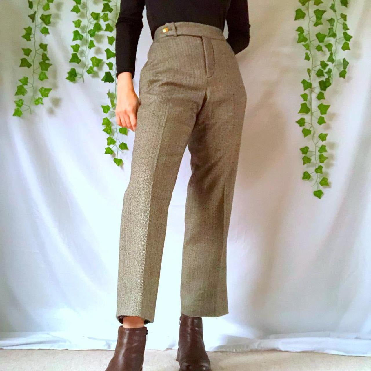 Vintage Herringbone Wool Trousers Dress Pants