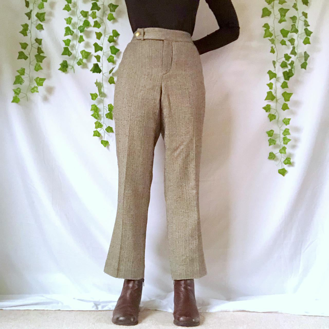 Vintage Herringbone Wool Trousers Dress Pants