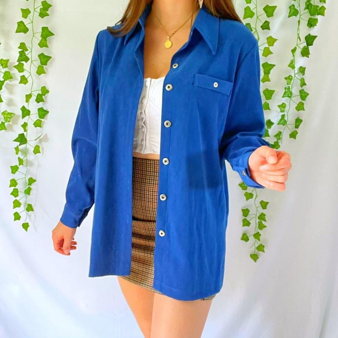 Deadstock NWT Vintage 80s Royal Blue Button Up Lightweight Jacket or Shirt
