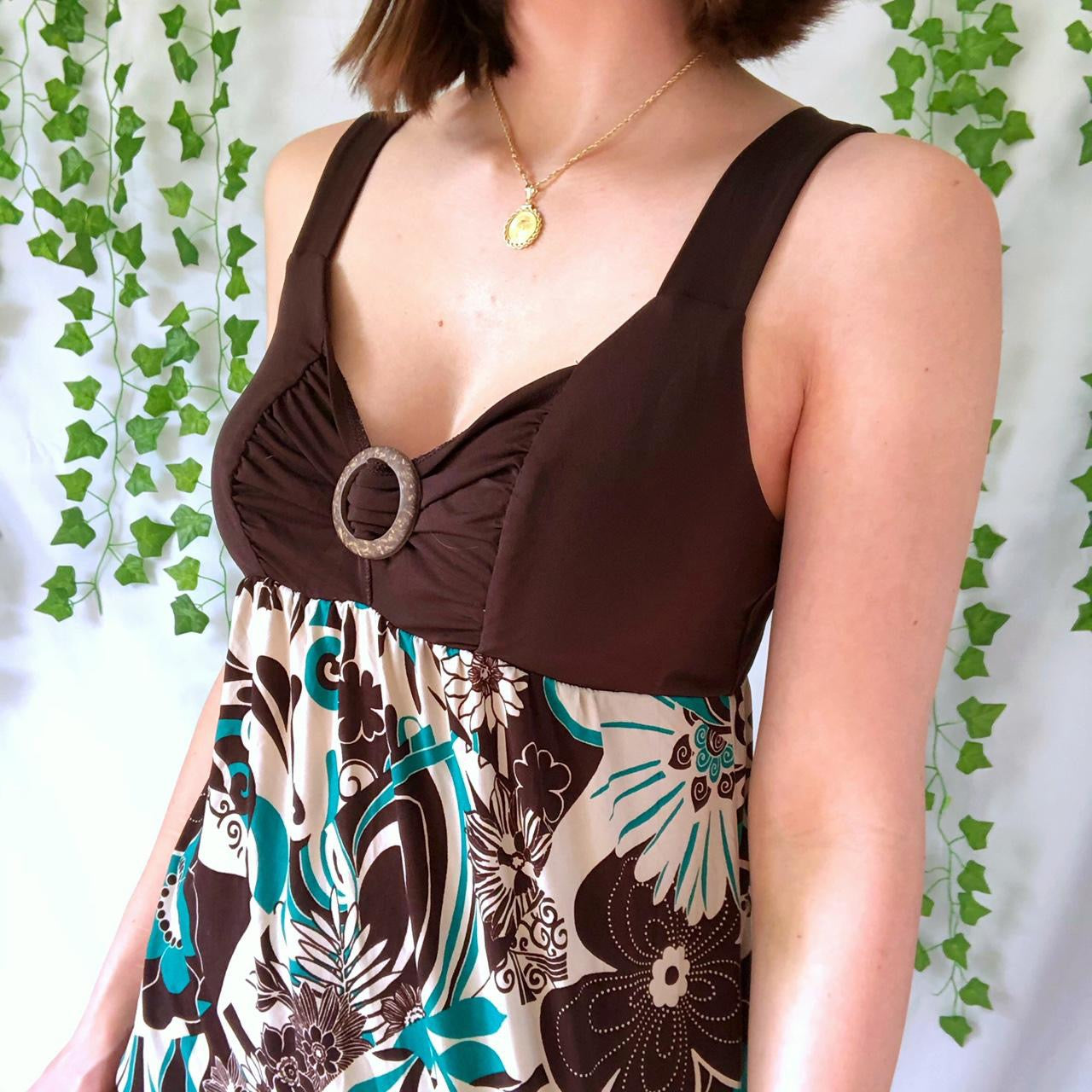 Groovy Brown, Blue, and White Y2K Tank Top