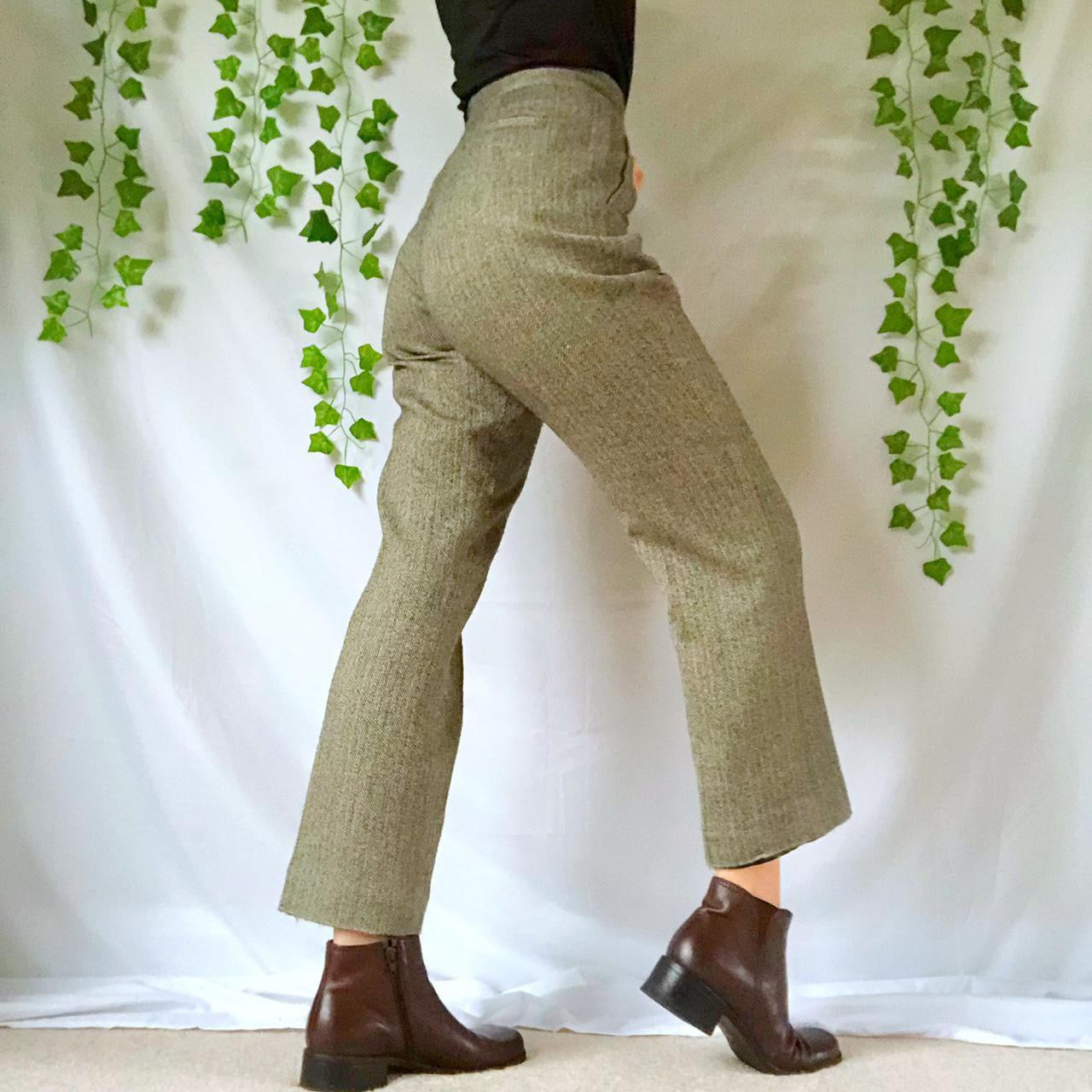 Vintage Herringbone Wool Trousers Dress Pants