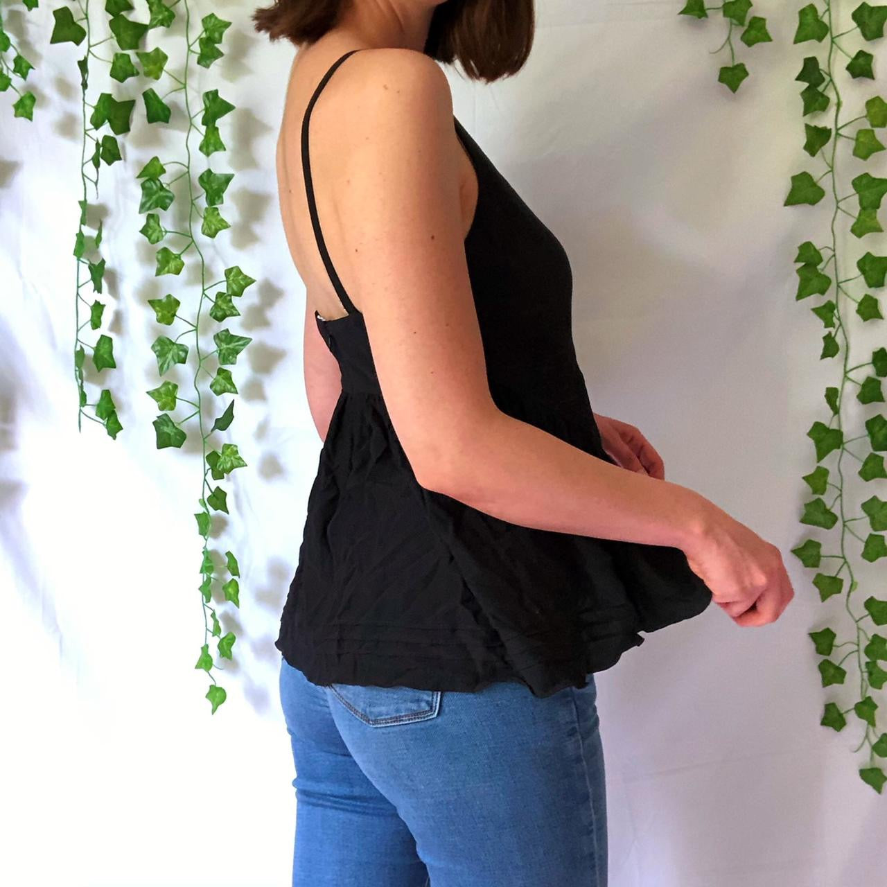 Designer Derek Lam 10 Crosby Black V Neck Peplum Top