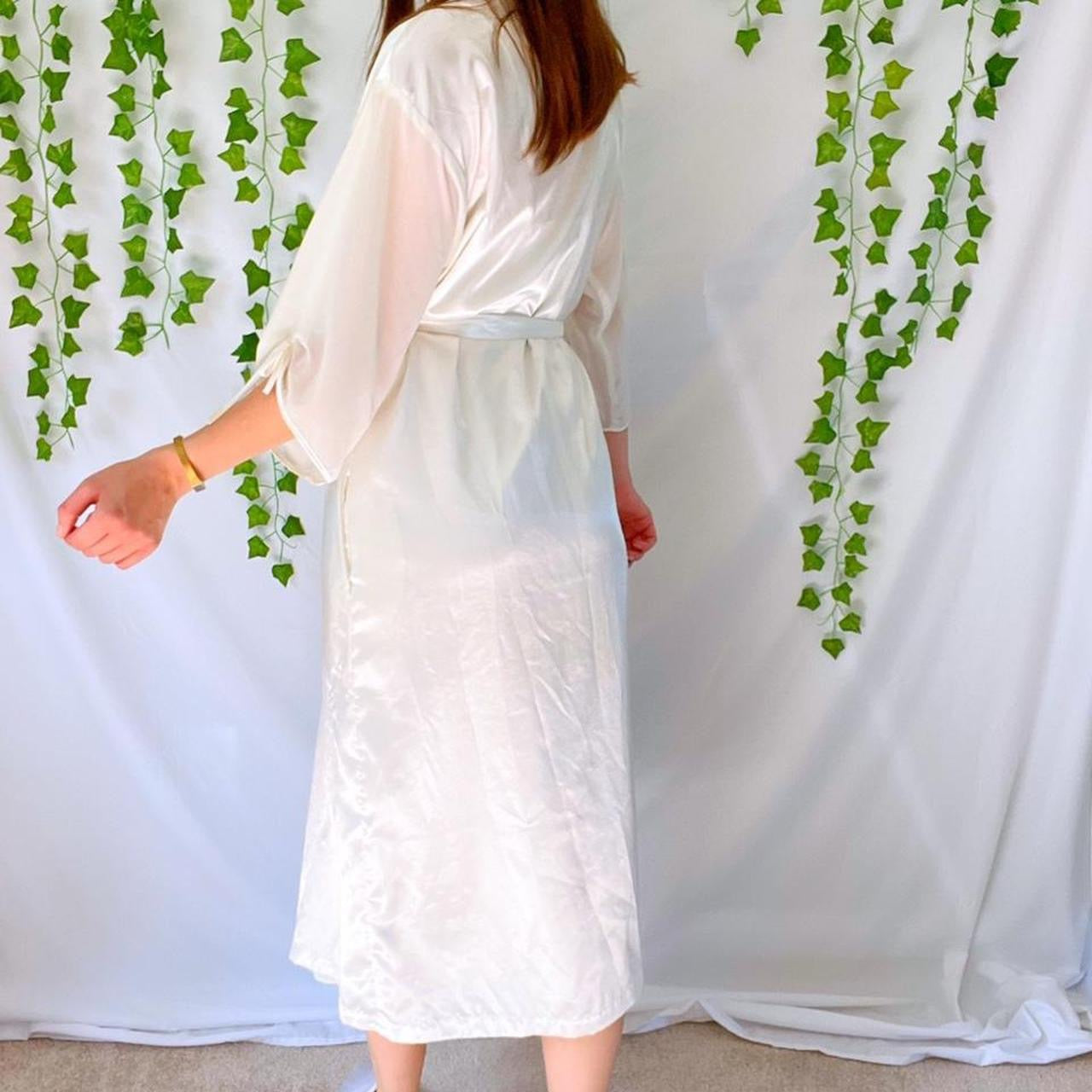 Vintage 80s White Satin and Beaded Lace Slip Dress and Robe Set