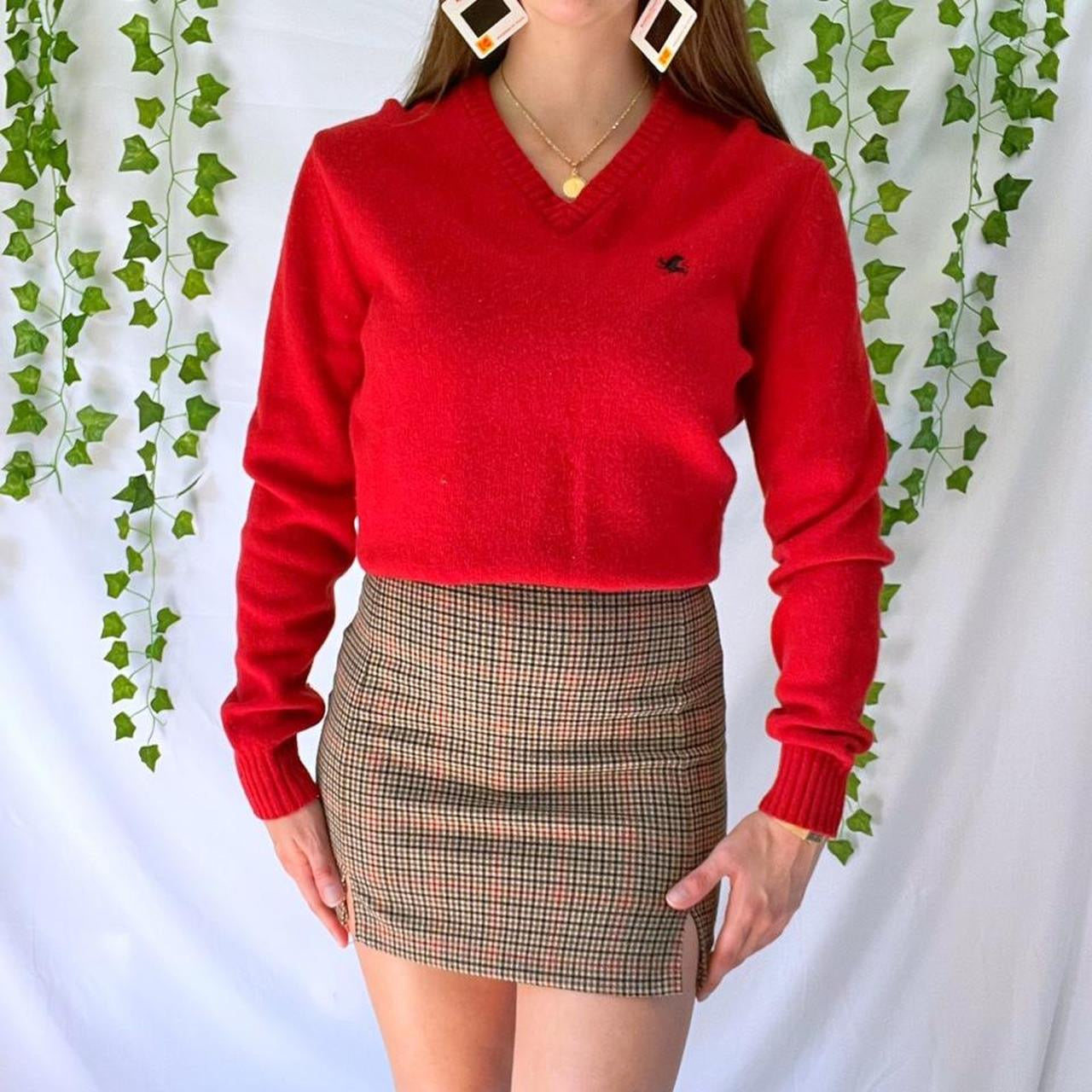 Y2K Red Express Wool V Neck Sweater