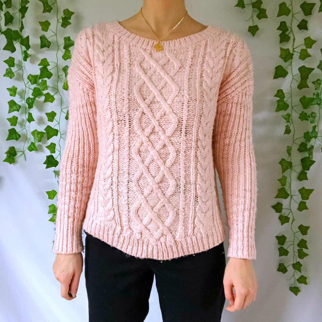 Pastel Pink Cable Knit Wool Blend Sweater