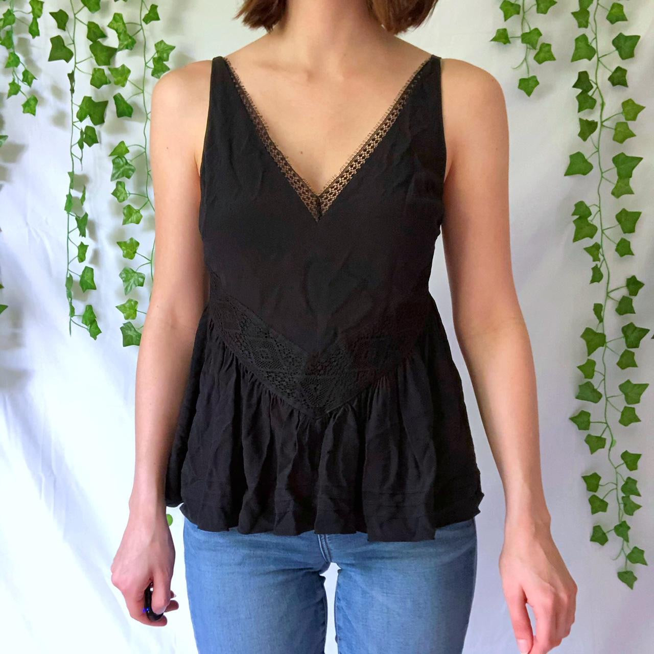 Designer Derek Lam 10 Crosby Black V Neck Peplum Top