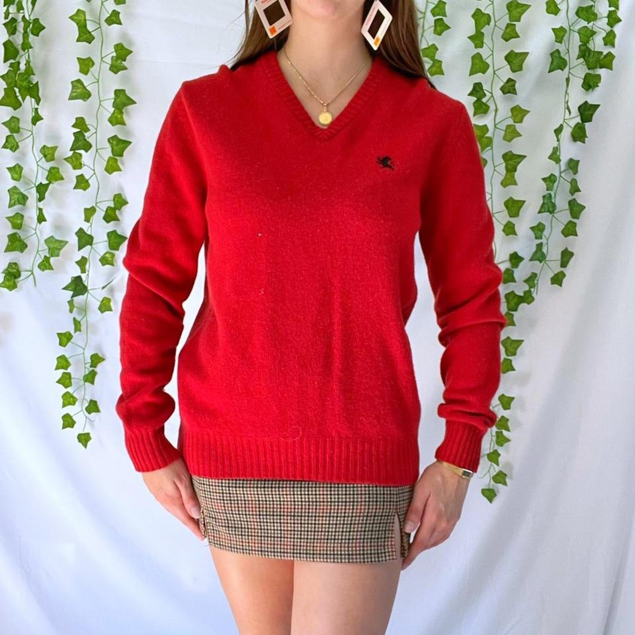 Y2K Red Express Wool V Neck Sweater